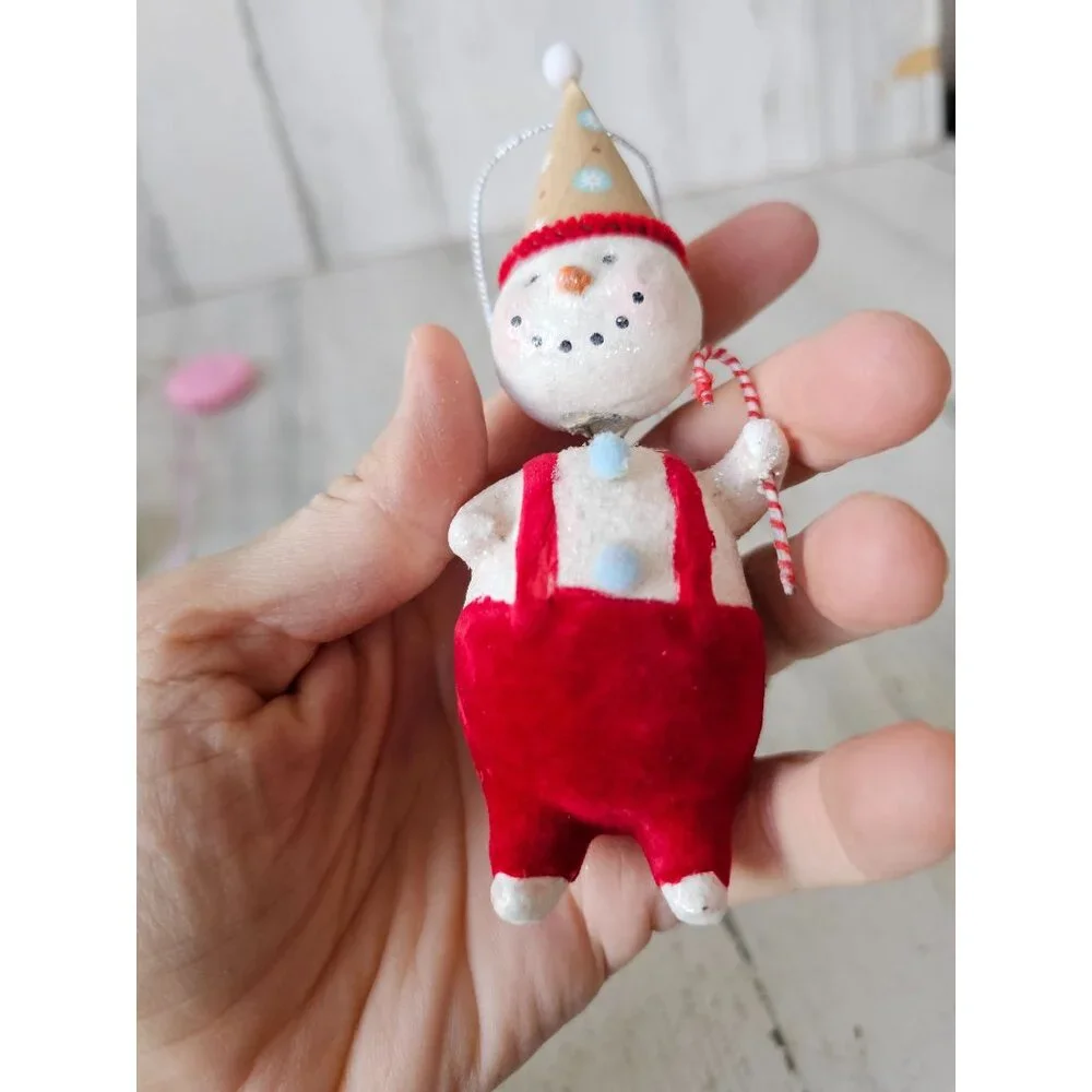 Snowman bobblehead candy cane ornament nodder Xmas tree‎ velvet